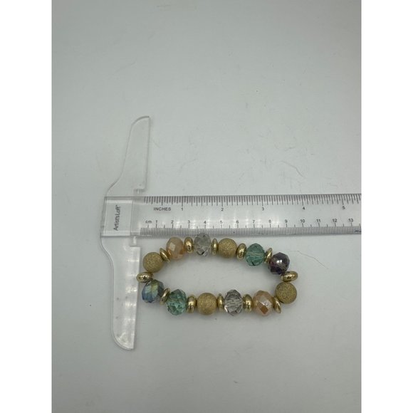 Nicole Faceted Beaded Stretch Bracelet in Tones of Blue Green and Gold - Picture 5 of 6